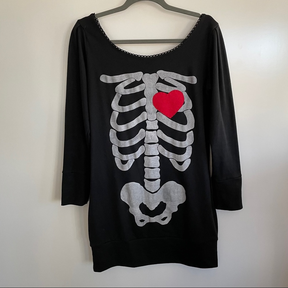 Repurposeful Punk Valentine Heart Skeleton Long Sleeve Tunic